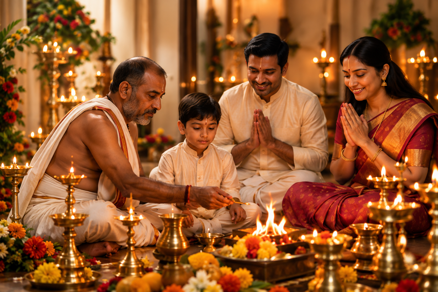 Family gathered for a Vedic birthday ceremony